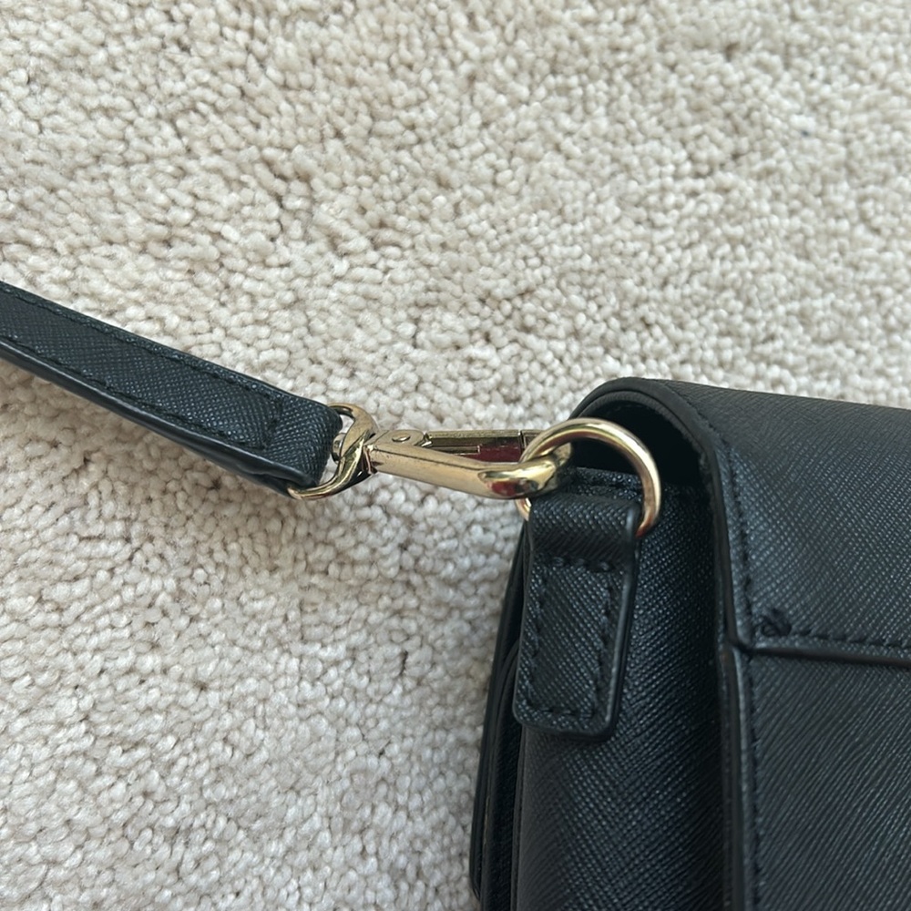 DKNY | Leather Double Flap Crossbody Bag | Black - Picture 10 of 16